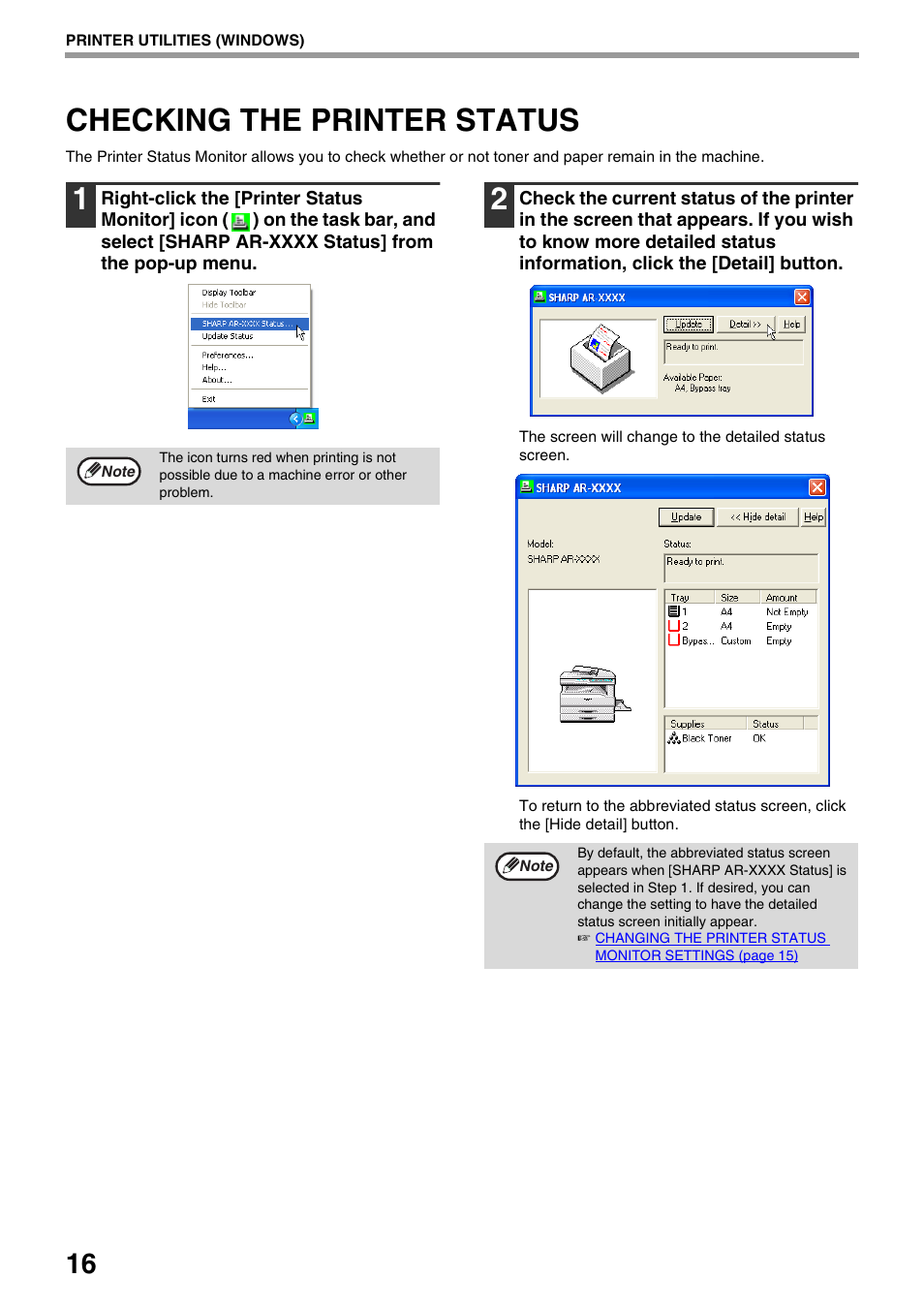 Checking the printer status | Sharp AR-NB3 User Manual | Page 17 / 41