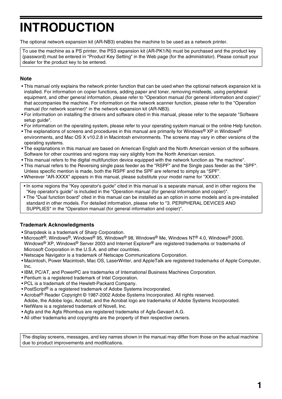 Introduction | Sharp AR-NB3 User Manual | Page 2 / 41