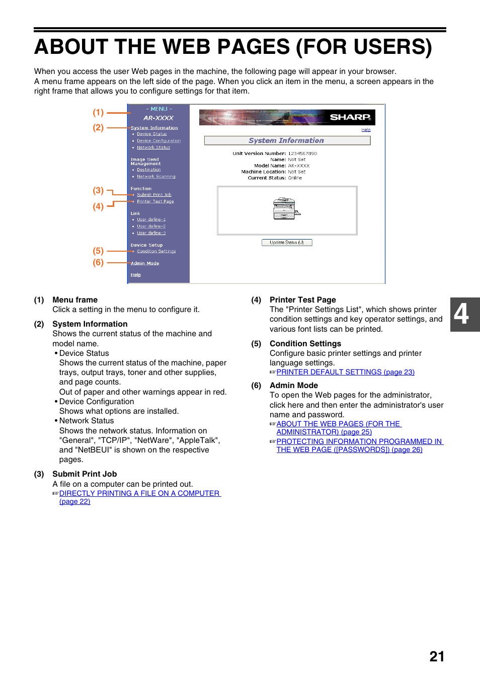 About the web pages (for users) | Sharp AR-NB3 User Manual | Page 22 / 41