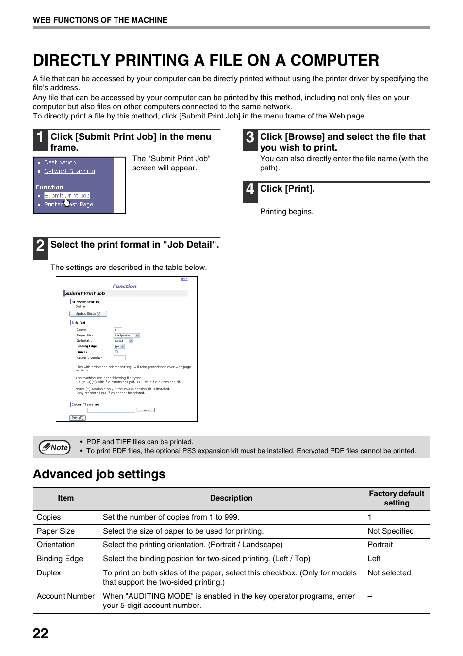 Directly printing a file on a computer, Directly printing a file on a, Computer | Advanced job settings | Sharp AR-NB3 User Manual | Page 23 / 41