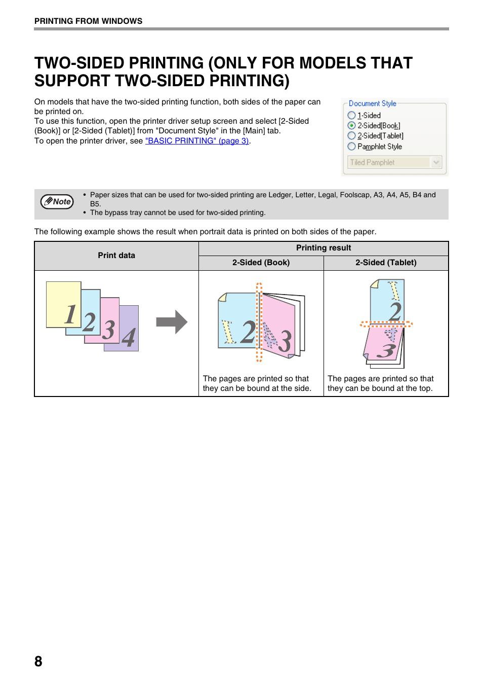Two-sided printing (only for models, That support two-sided printing) | Sharp AR-NB3 User Manual | Page 9 / 41