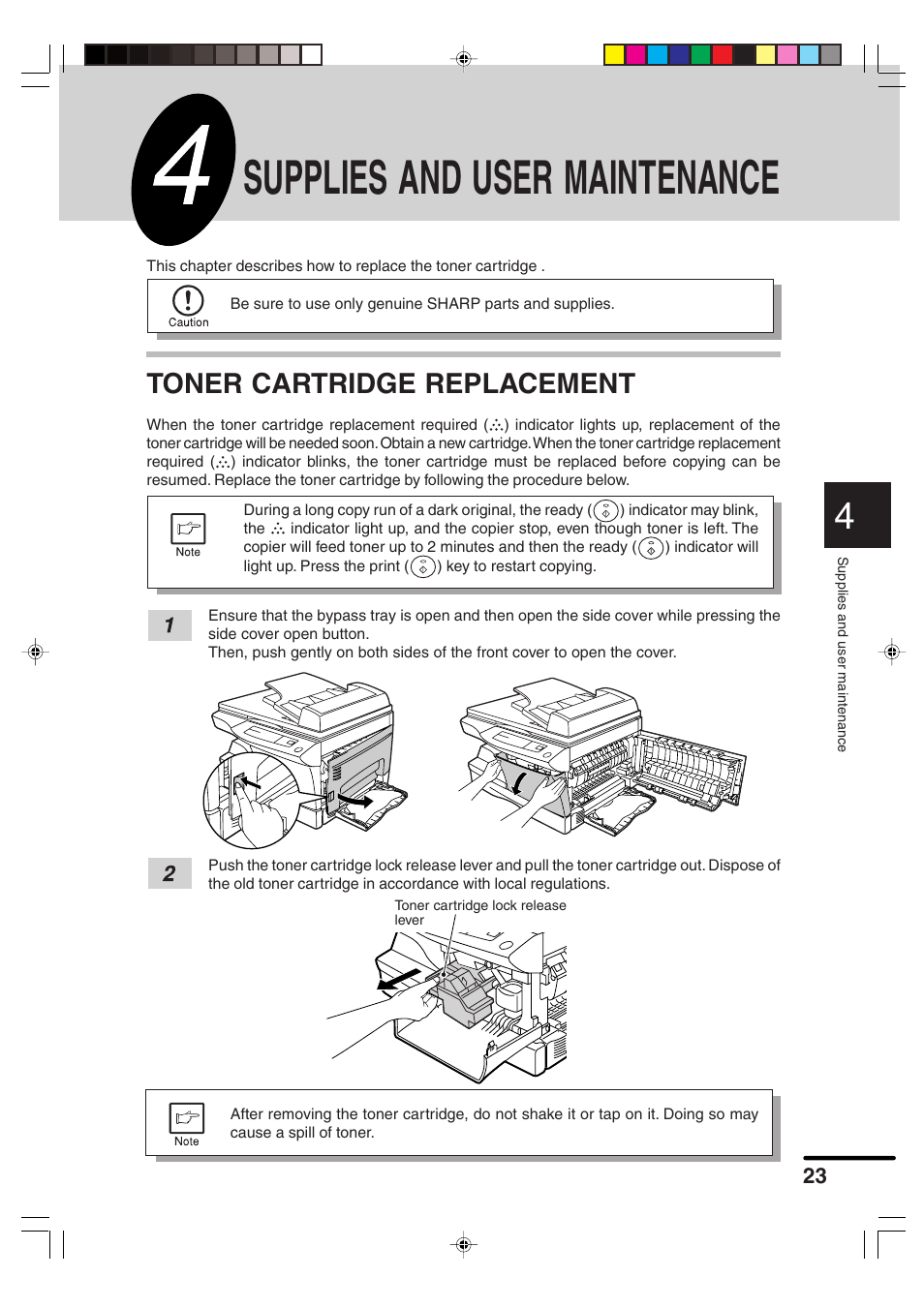 Supplies and user maintenance, Toner cartridge replacement | Sharp AR-156 User Manual | Page 25 / 52