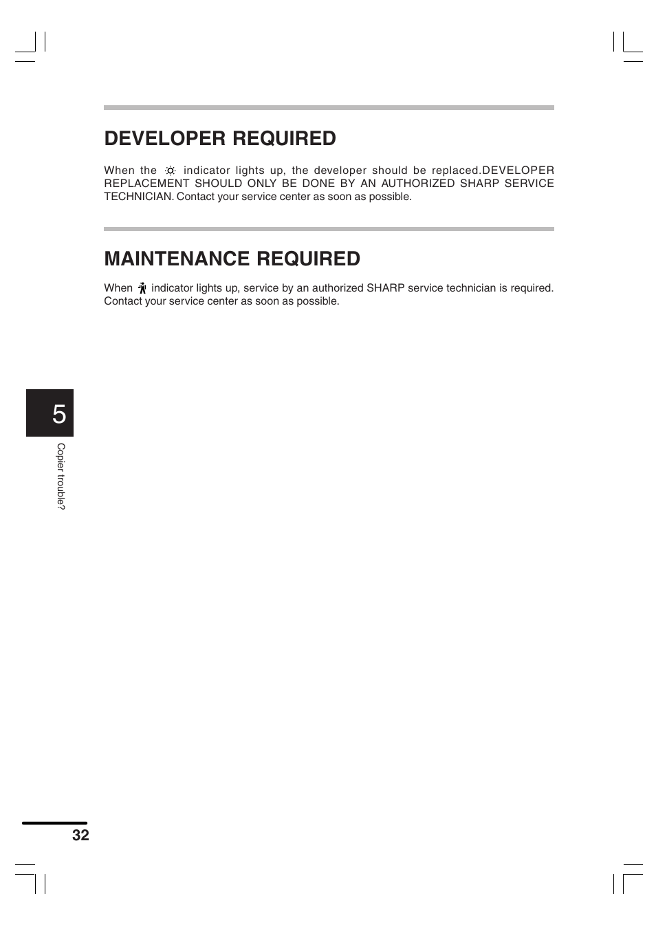 Developer required, Maintenance required | Sharp AR-156 User Manual | Page 34 / 52