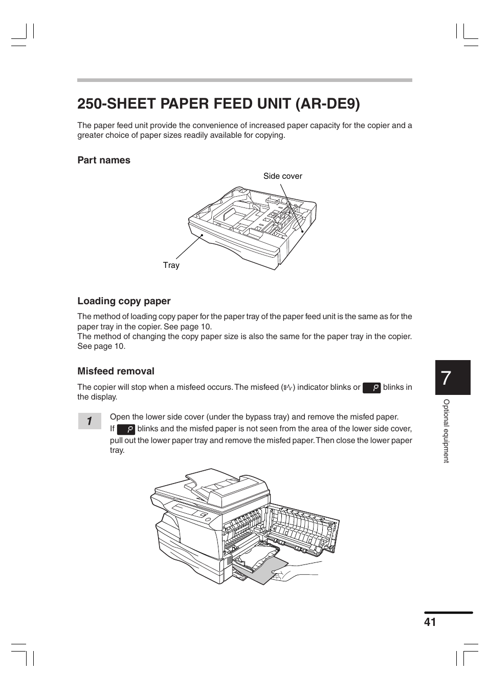 Sheet paper feed unit (ar-de9) | Sharp AR-156 User Manual | Page 43 / 52