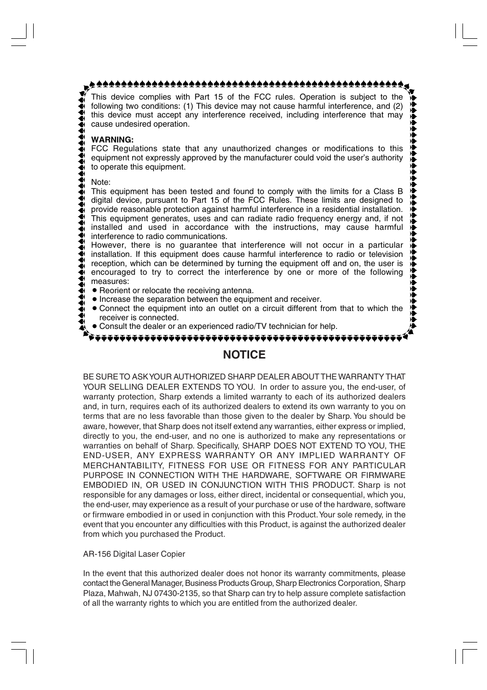 Notice | Sharp AR-156 User Manual | Page 51 / 52