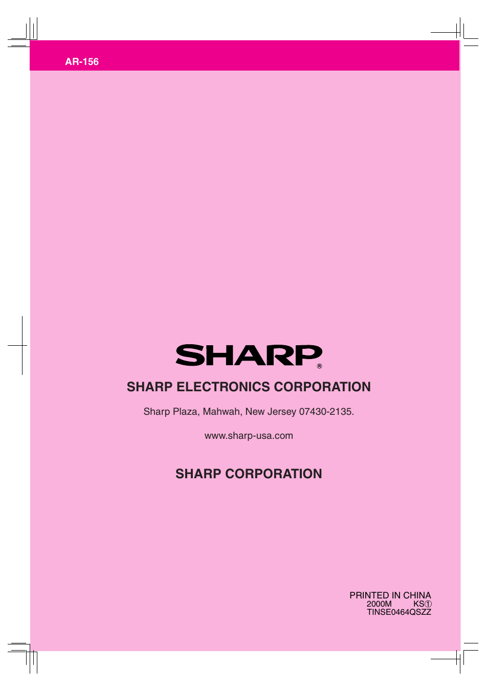 Sharp electronics corporation, Sharp corporation | Sharp AR-156 User Manual | Page 52 / 52