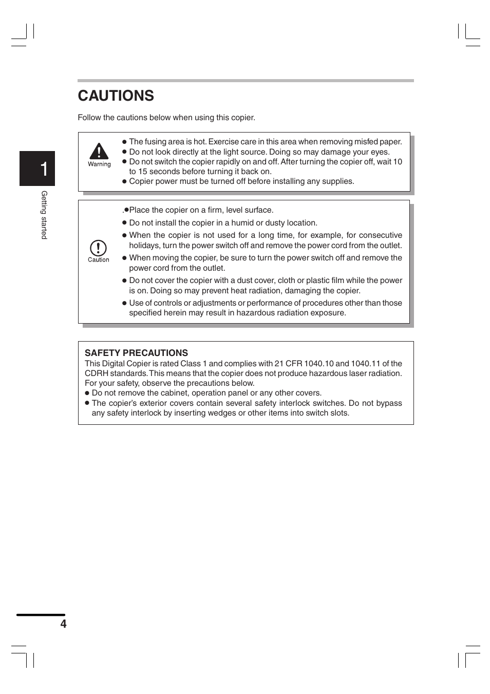 Cautions | Sharp AR-156 User Manual | Page 6 / 52