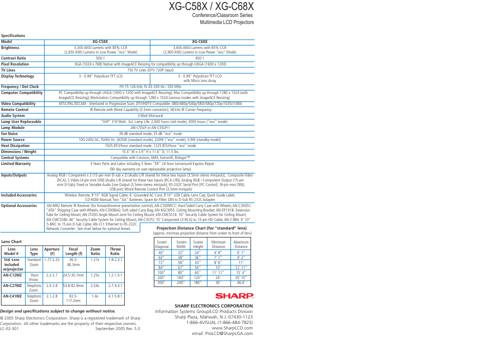 Xg-c58x / xg-c68x | Sharp XG-C68X User Manual | Page 2 / 2