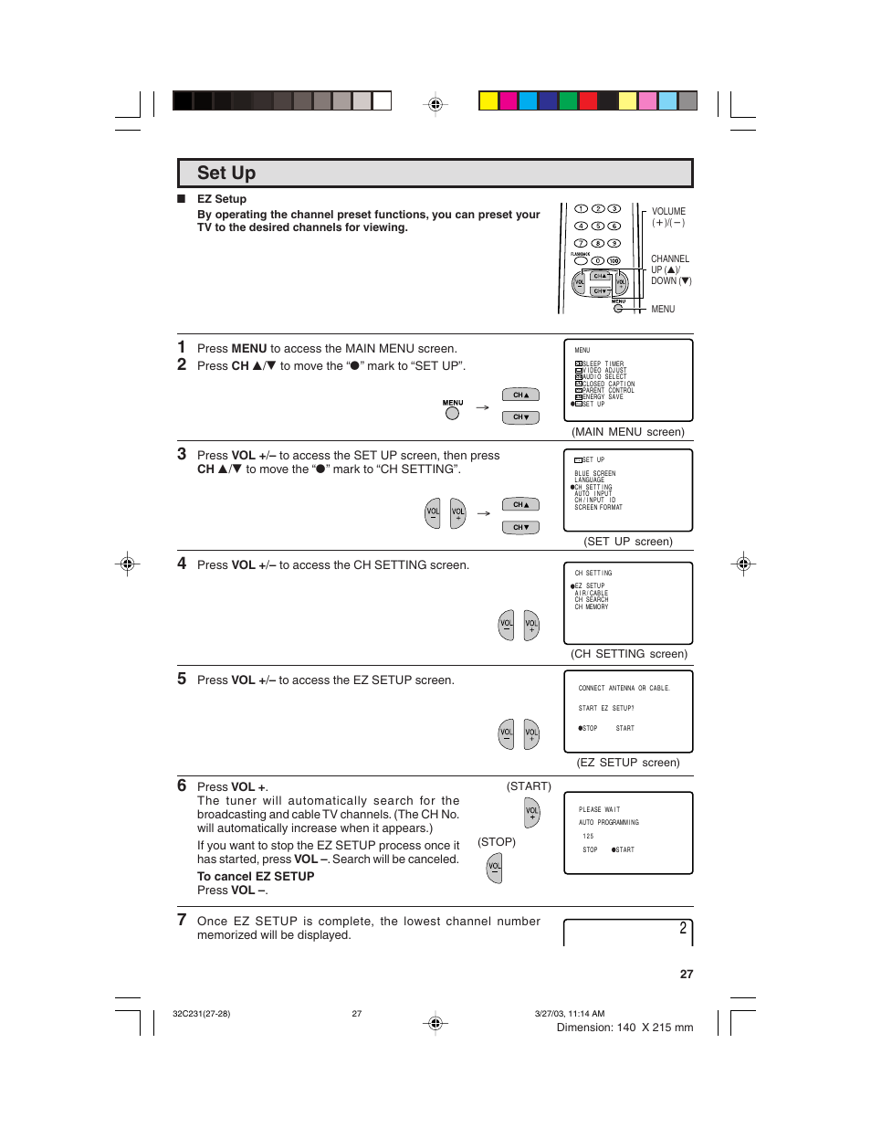 Set up | Sharp 36C231 User Manual | Page 27 / 52