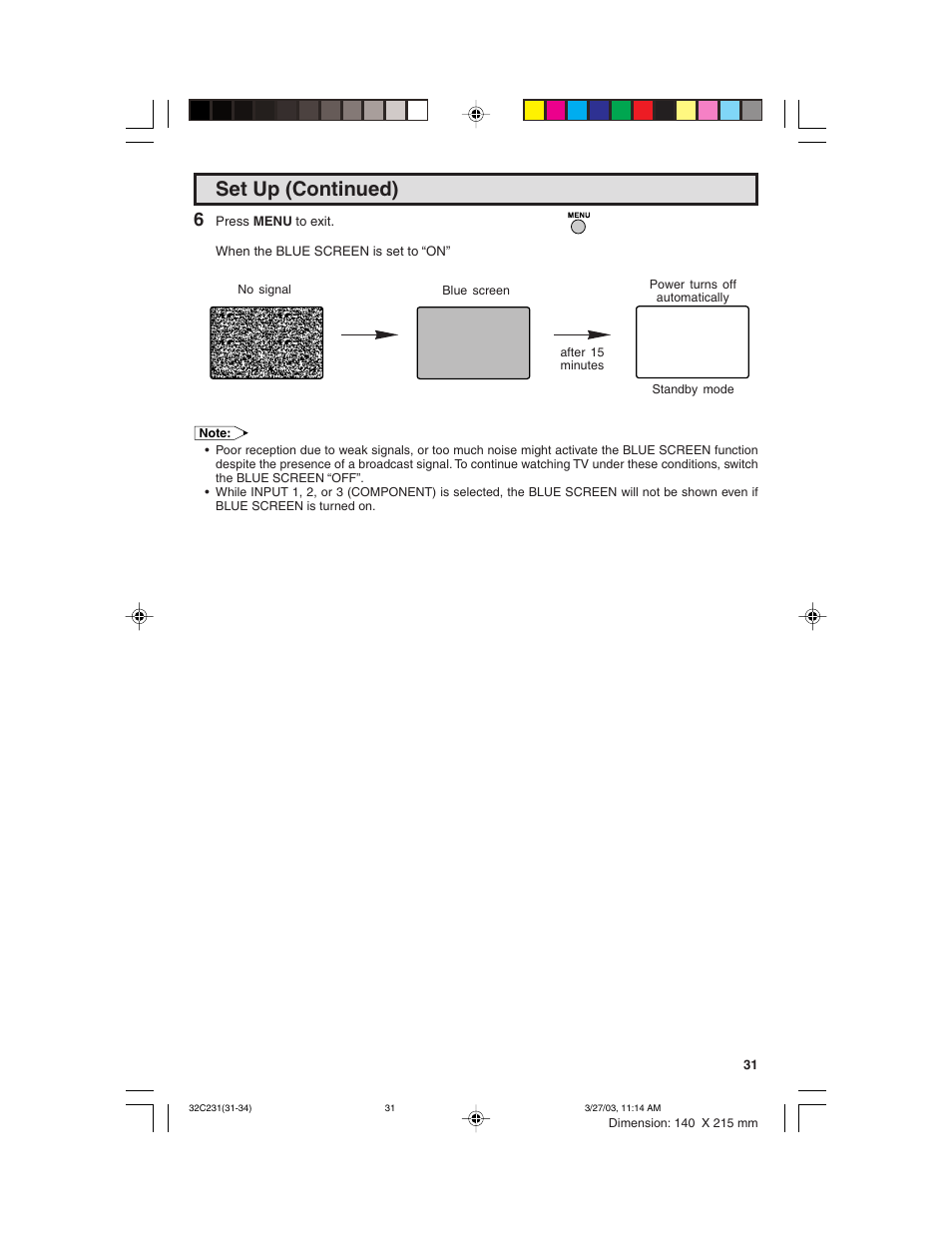 Set up (continued) | Sharp 36C231 User Manual | Page 31 / 52