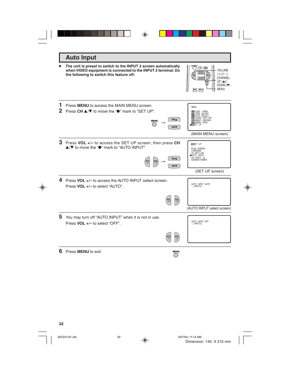 Auto input | Sharp 36C231 User Manual | Page 32 / 52