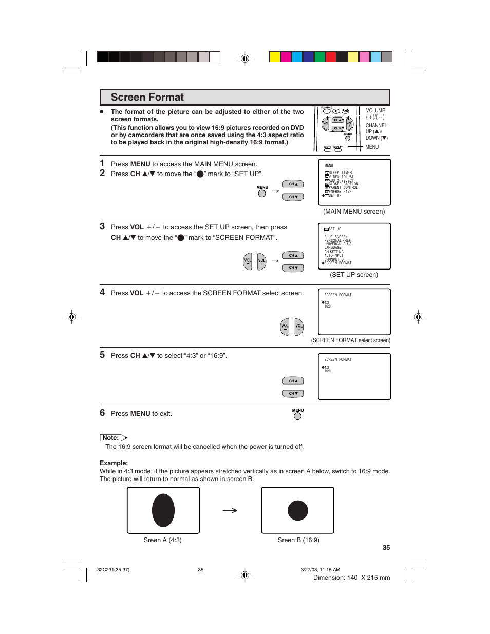 Screen format | Sharp 36C231 User Manual | Page 35 / 52