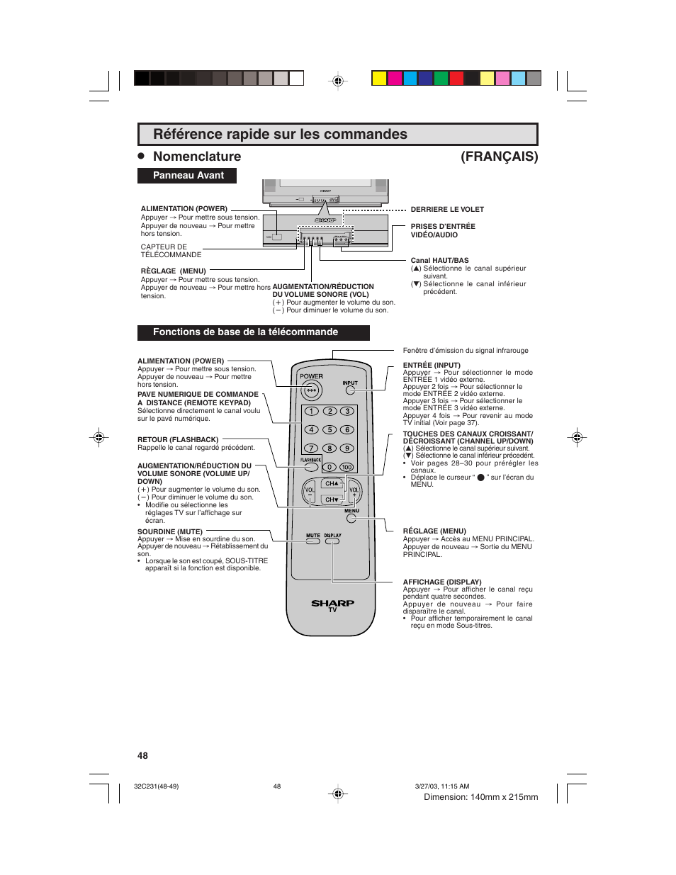 Référence rapide sur les commandes, Nomenclature (français) | Sharp 36C231 User Manual | Page 48 / 52