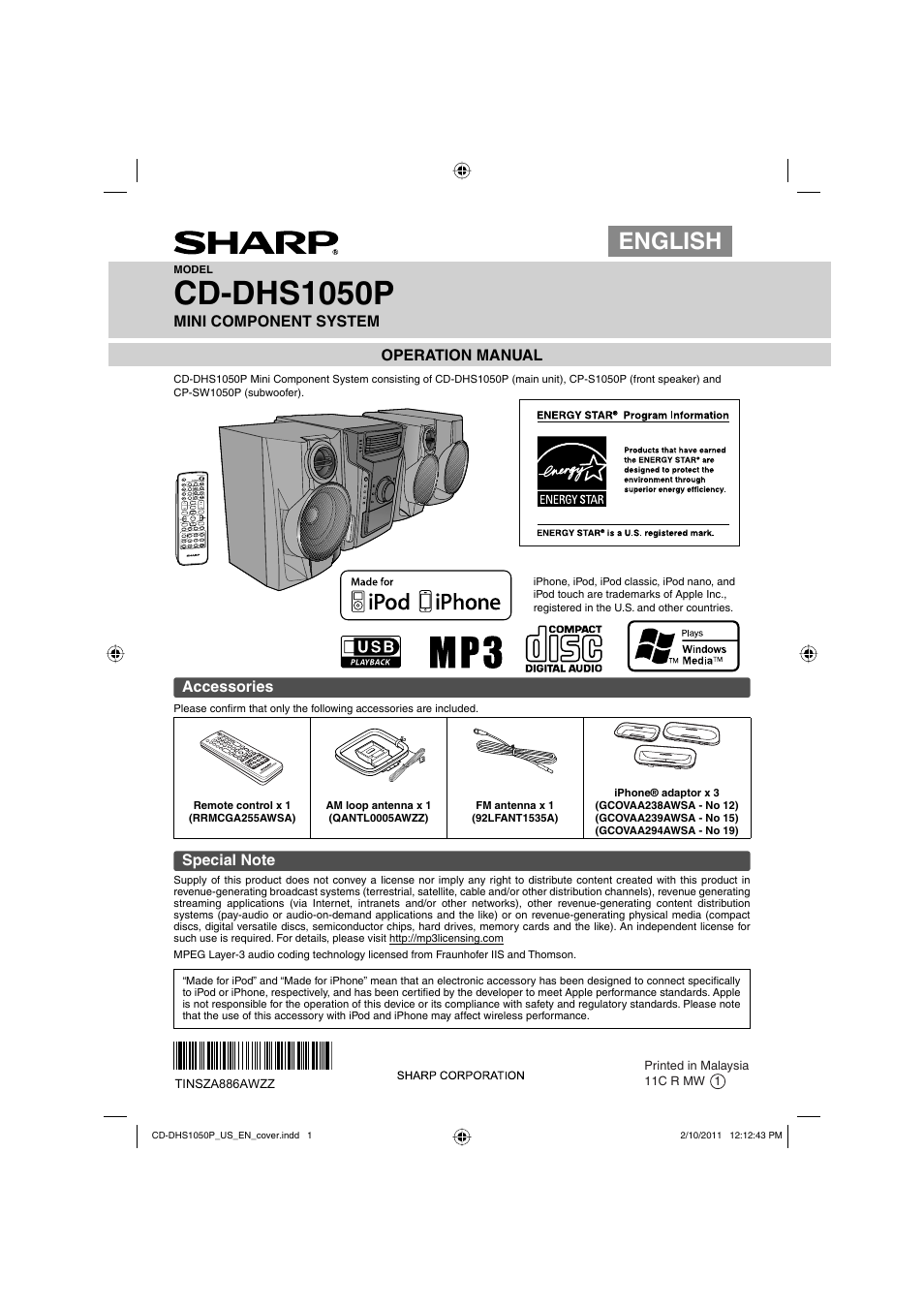 Sharp CD DHS1050P User Manual | 16 pages