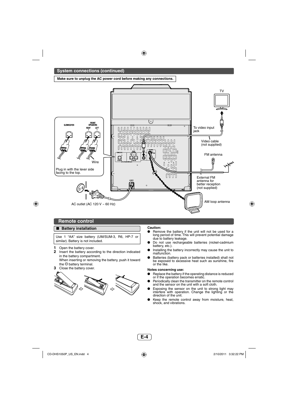 Remote control | Sharp CD DHS1050P User Manual | Page 5 / 16