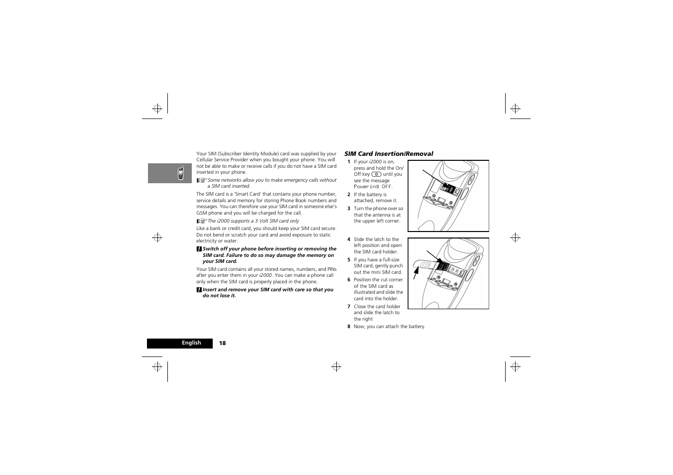 Your sim card | Motorola i2000 User Manual | Page 18 / 58