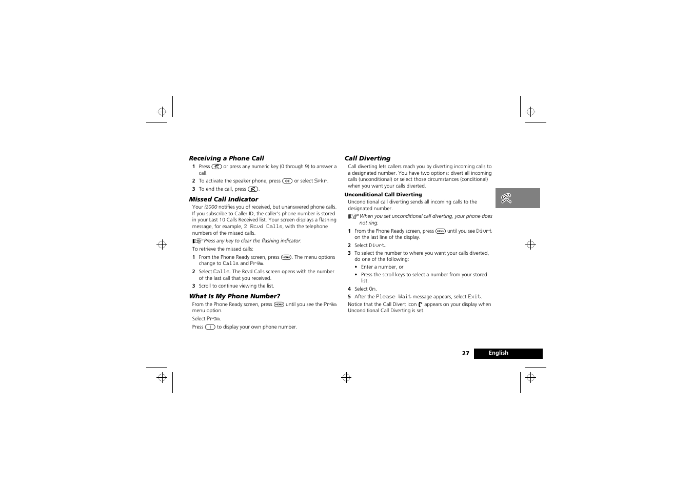 Receiving a phone call | Motorola i2000 User Manual | Page 27 / 58