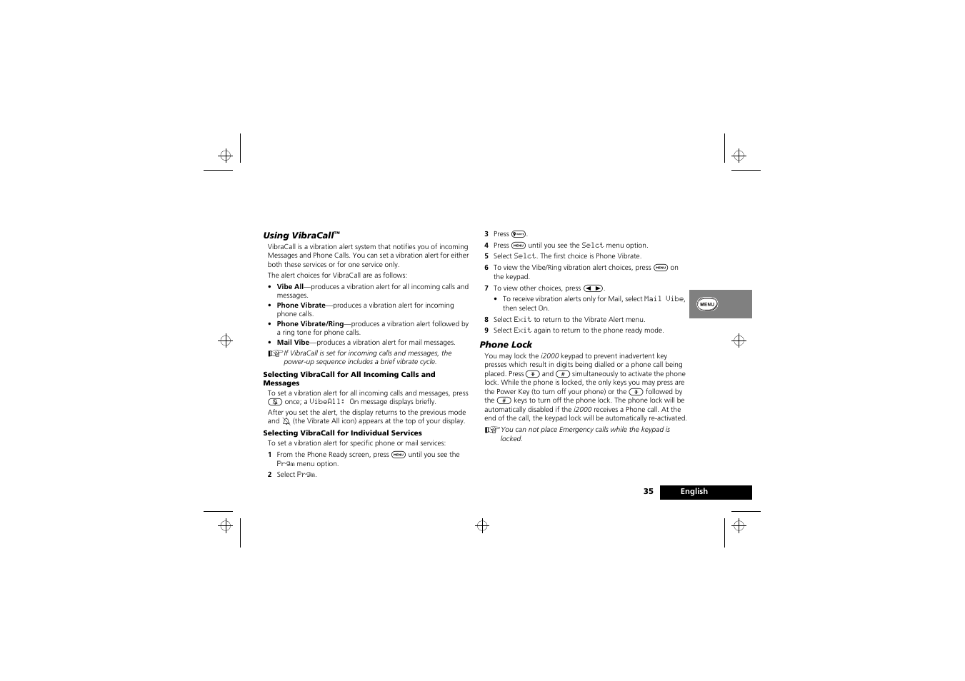 Using your phone’s features, Phone setup | Motorola i2000 User Manual | Page 35 / 58