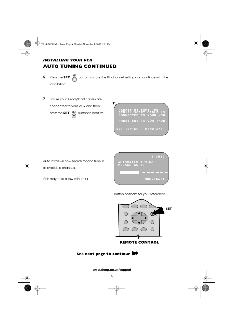 Auto tuning continued | Sharp VC-MH715HM User Manual | Page 10 / 43