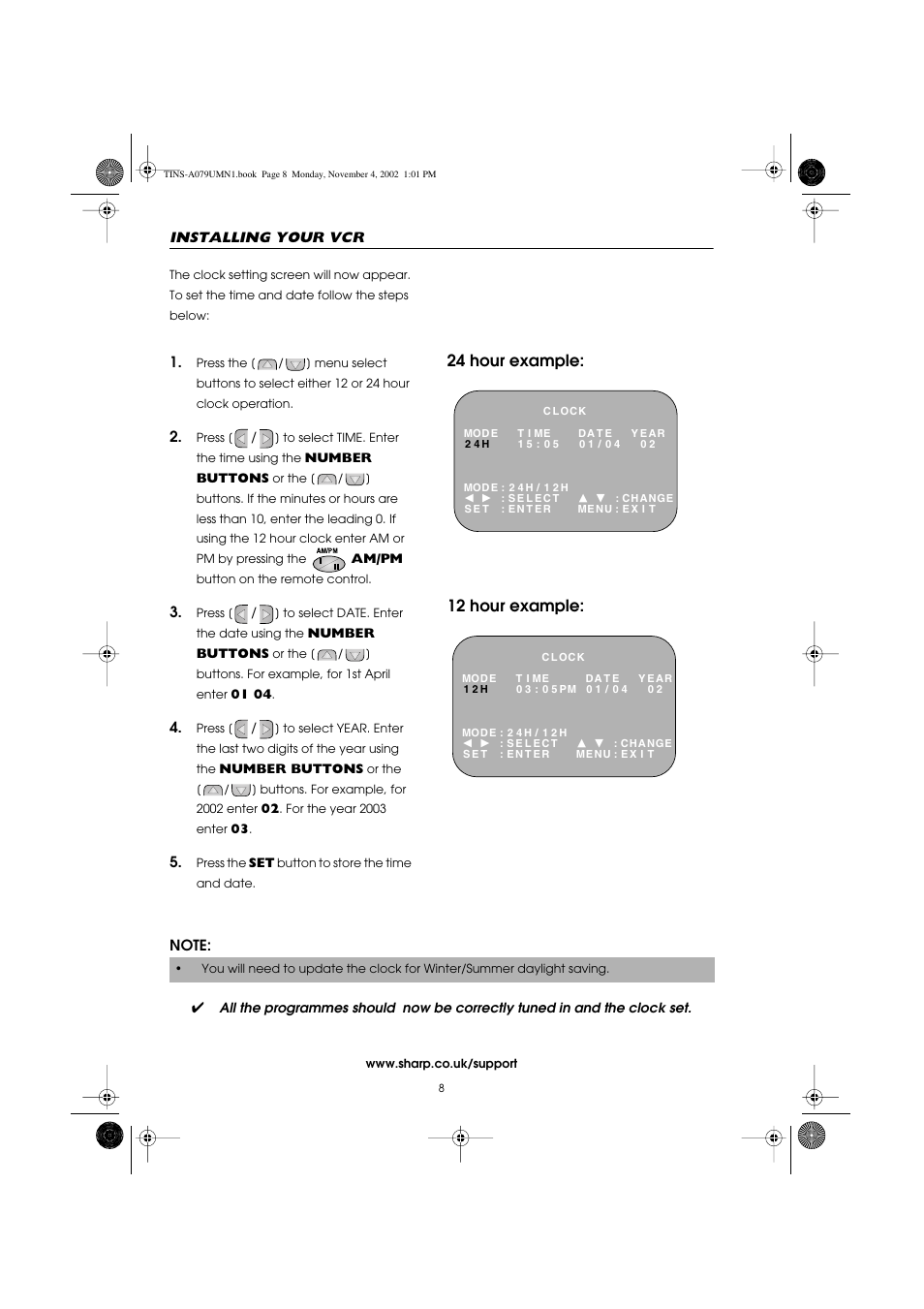 12 hour example: 24 hour example | Sharp VC-MH715HM User Manual | Page 12 / 43