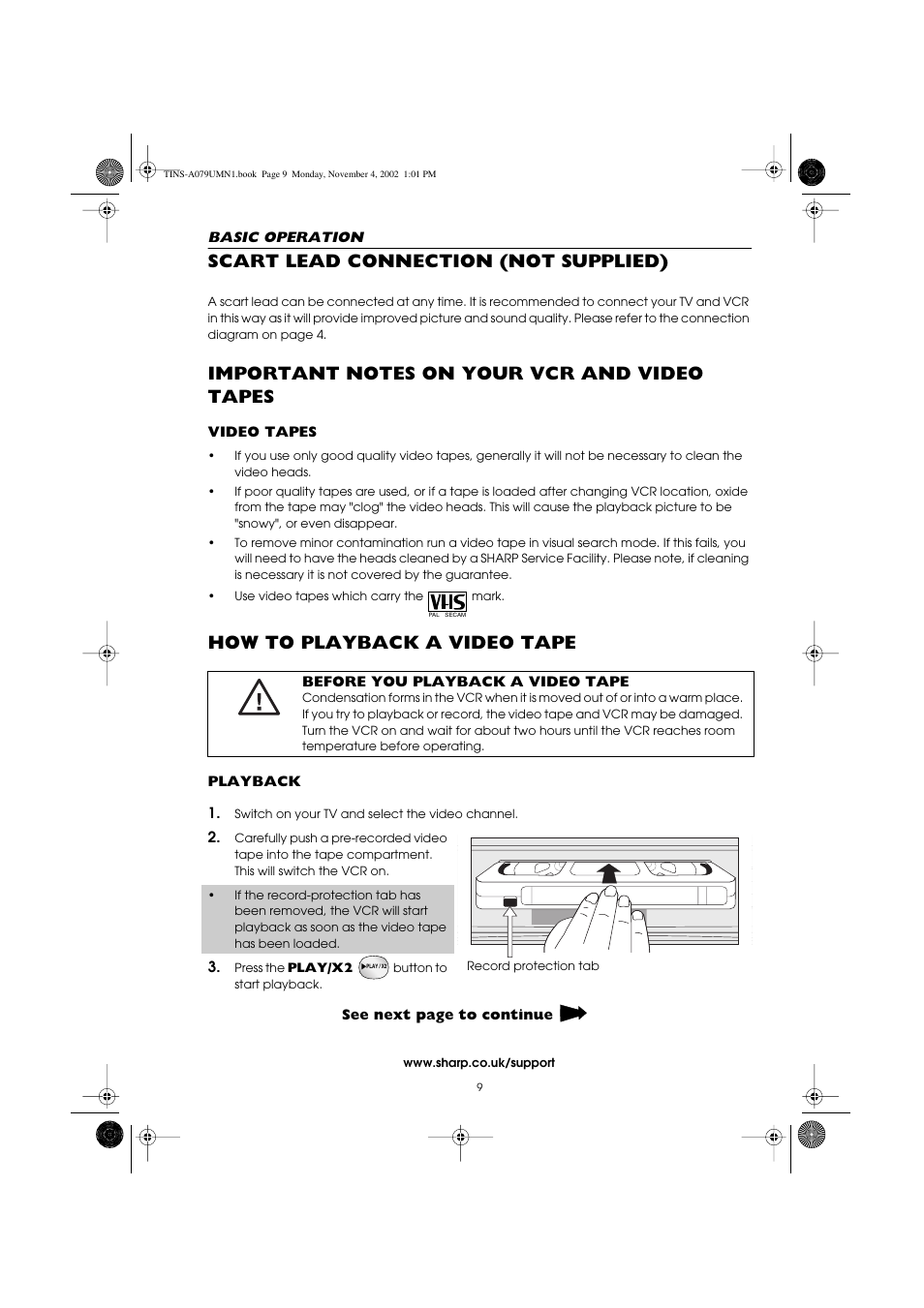 Scart lead connection (not supplied), How to playback a video tape | Sharp VC-MH715HM User Manual | Page 13 / 43