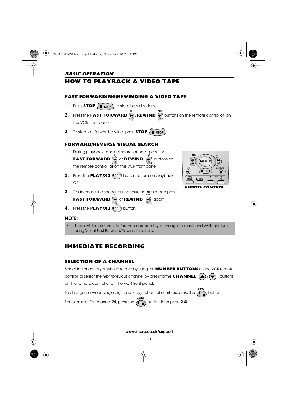 How to playback a video tape, Immediate recording | Sharp VC-MH715HM User Manual | Page 15 / 43