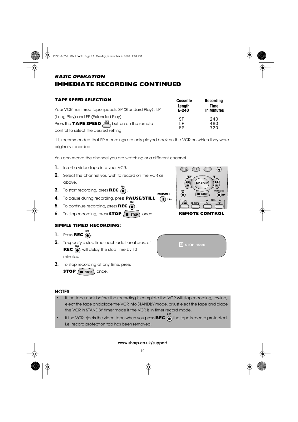 Immediate recording continued | Sharp VC-MH715HM User Manual | Page 16 / 43