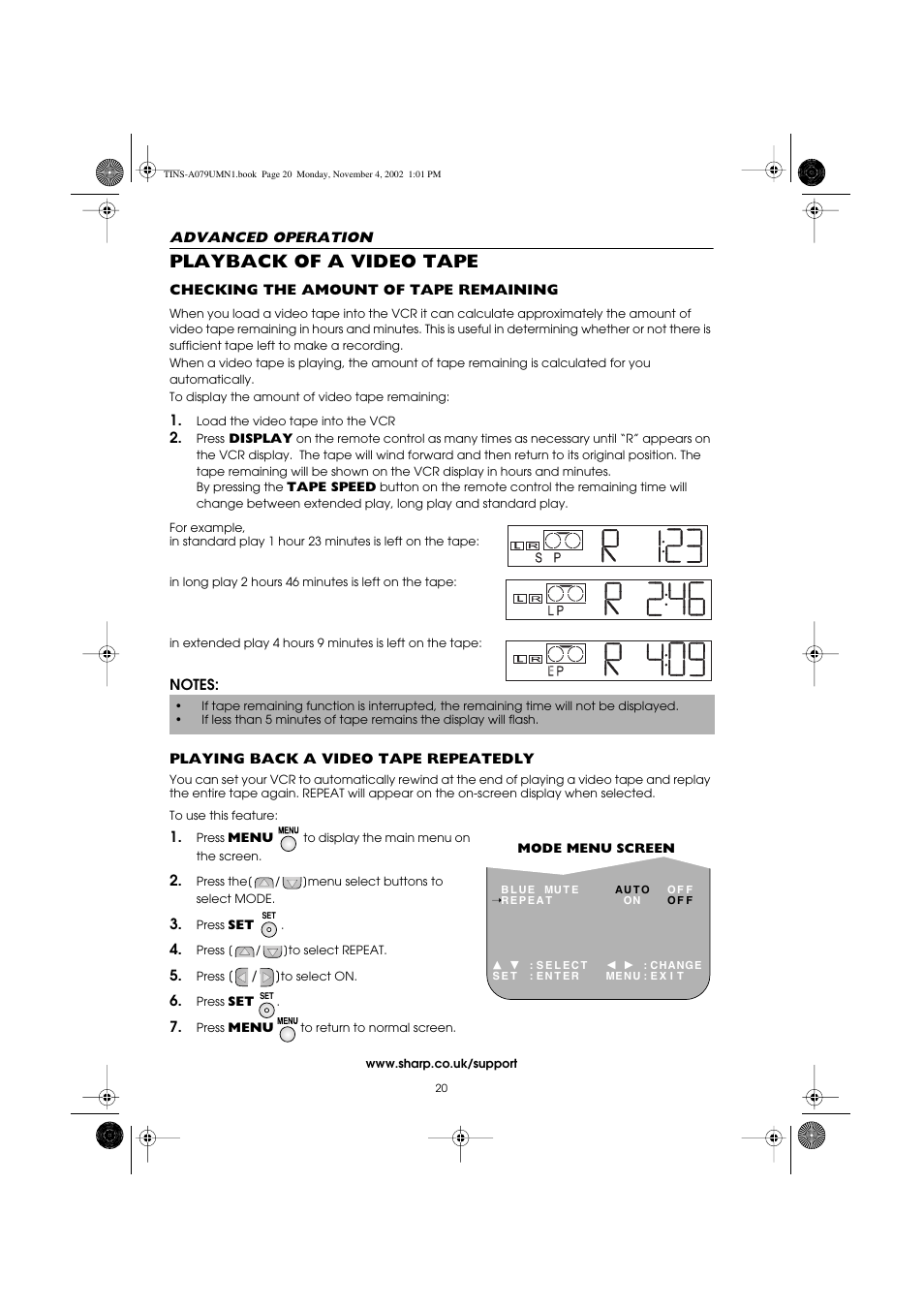 Playback of a video tape | Sharp VC-MH715HM User Manual | Page 24 / 43