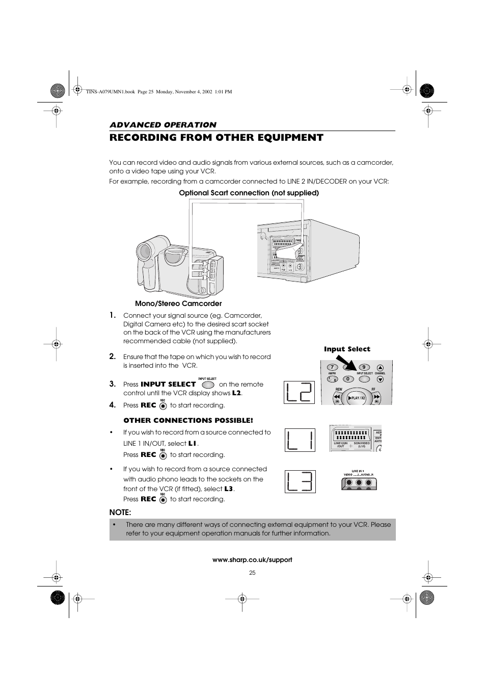 Recording from other equipment, Advanced operation | Sharp VC-MH715HM User Manual | Page 29 / 43