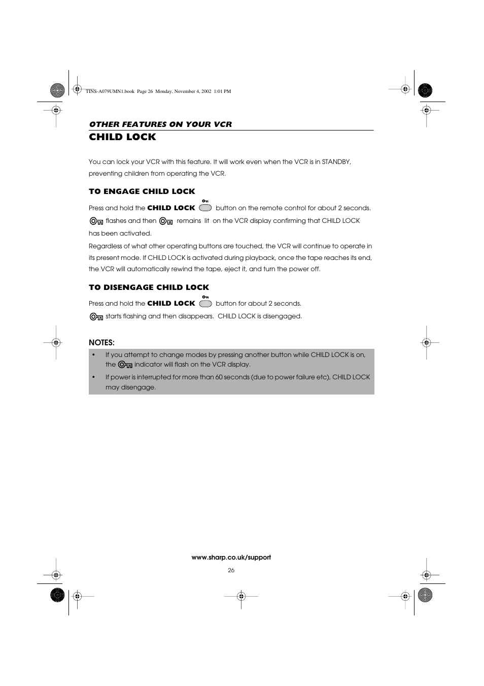 Child lock | Sharp VC-MH715HM User Manual | Page 30 / 43