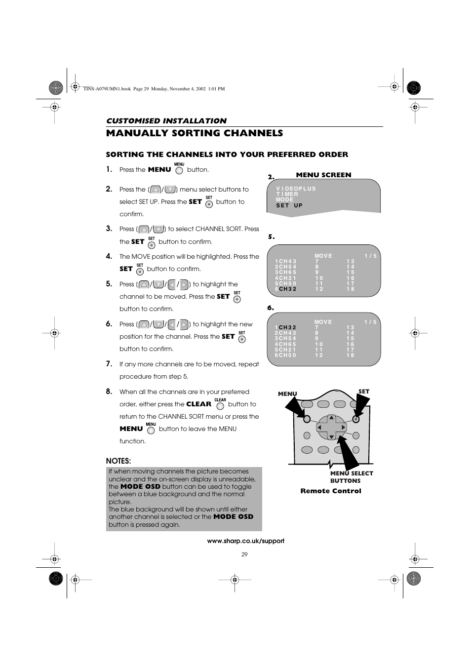 Manually sorting channels | Sharp VC-MH715HM User Manual | Page 33 / 43