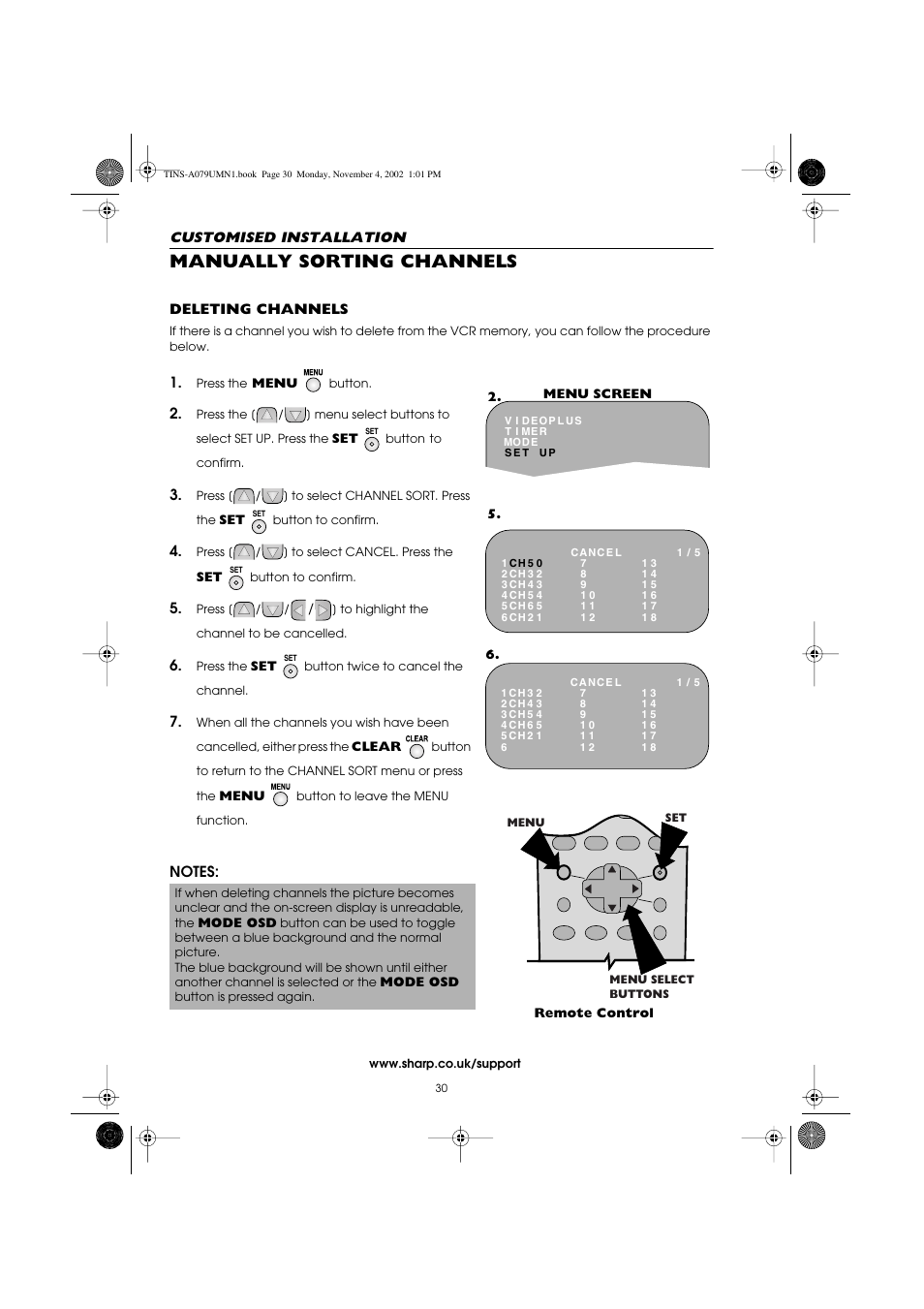 Manually sorting channels | Sharp VC-MH715HM User Manual | Page 34 / 43