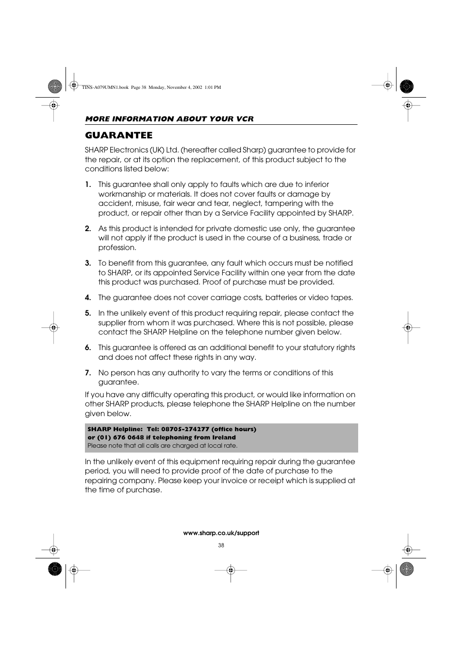 Guarantee | Sharp VC-MH715HM User Manual | Page 42 / 43