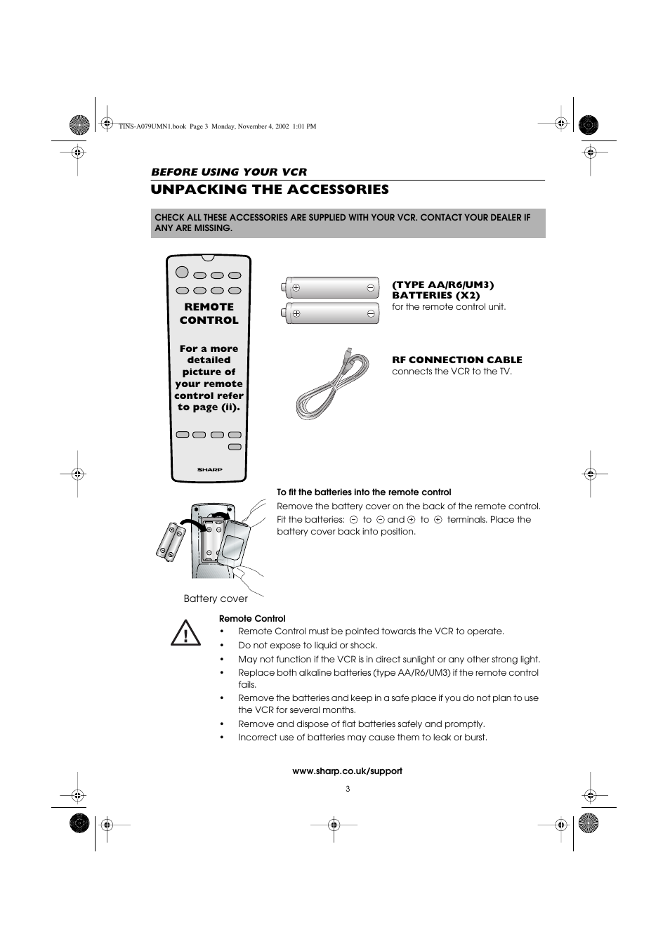 Unpacking the accessories | Sharp VC-MH715HM User Manual | Page 7 / 43