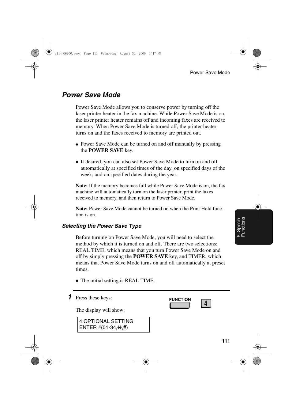 Power save mode | Sharp FO-6700 User Manual | Page 113 / 208