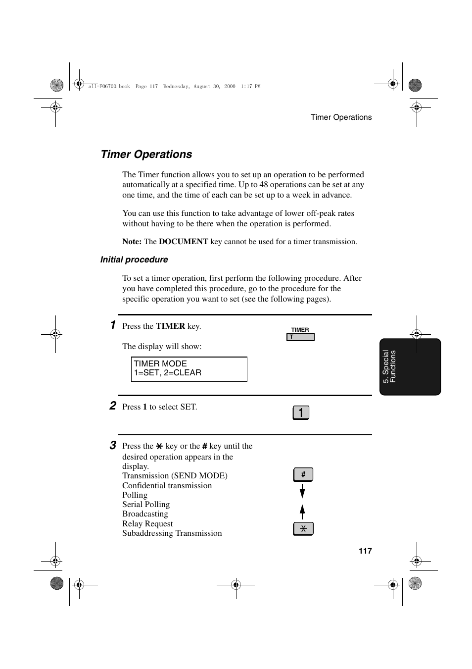 Timer operations | Sharp FO-6700 User Manual | Page 119 / 208