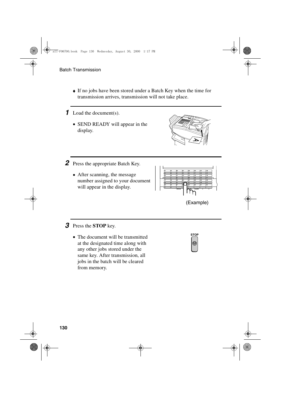 Example), Batch transmission 130 | Sharp FO-6700 User Manual | Page 132 / 208