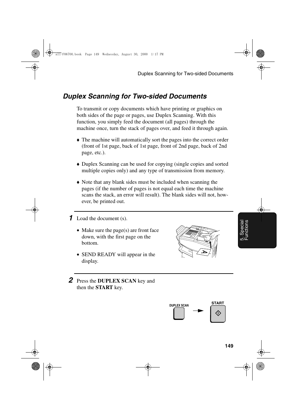 Duplex scanning for two-sided documents | Sharp FO-6700 User Manual | Page 151 / 208