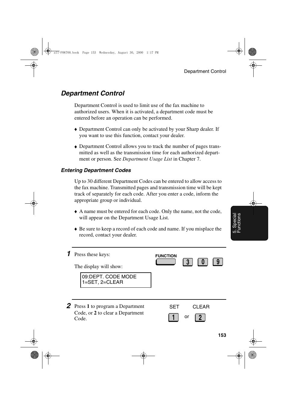 Department control | Sharp FO-6700 User Manual | Page 155 / 208