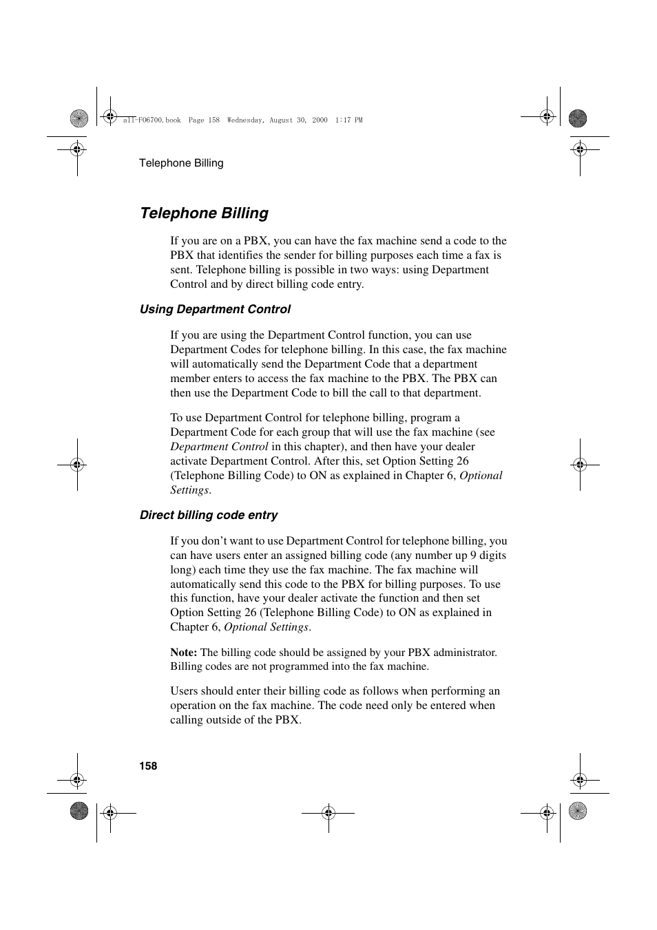 Telephone billing | Sharp FO-6700 User Manual | Page 160 / 208