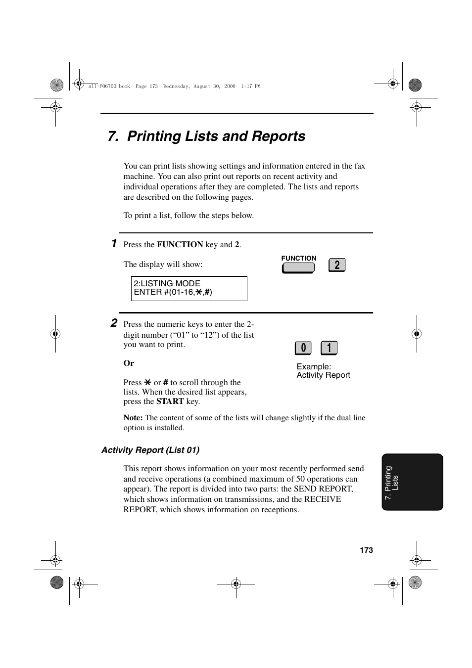 Printing lists and reports | Sharp FO-6700 User Manual | Page 175 / 208