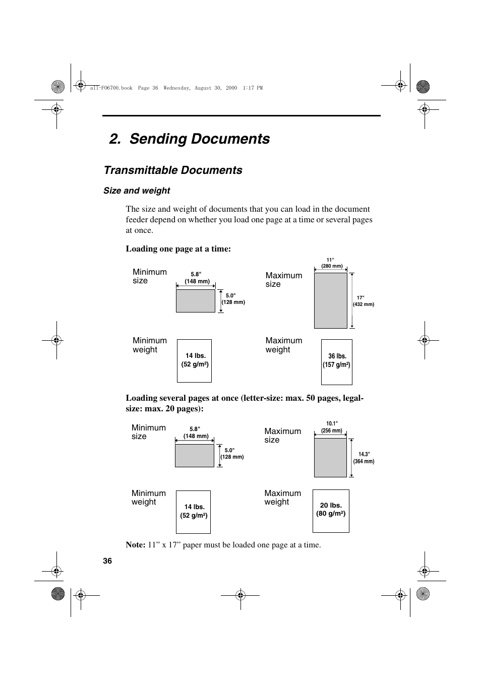 Sending documents, Transmittable documents | Sharp FO-6700 User Manual | Page 38 / 208