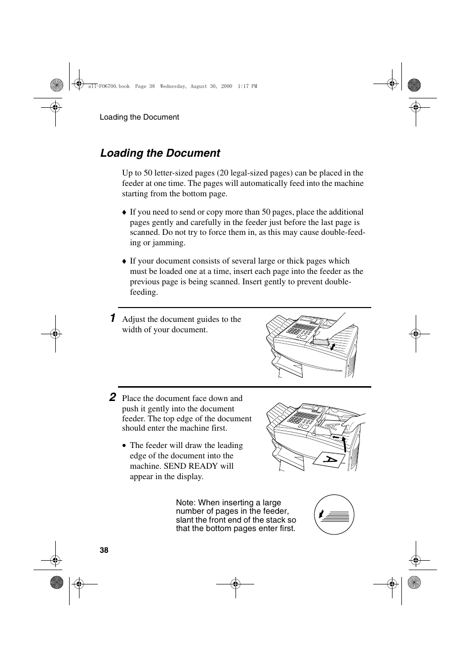 Loading the document | Sharp FO-6700 User Manual | Page 40 / 208