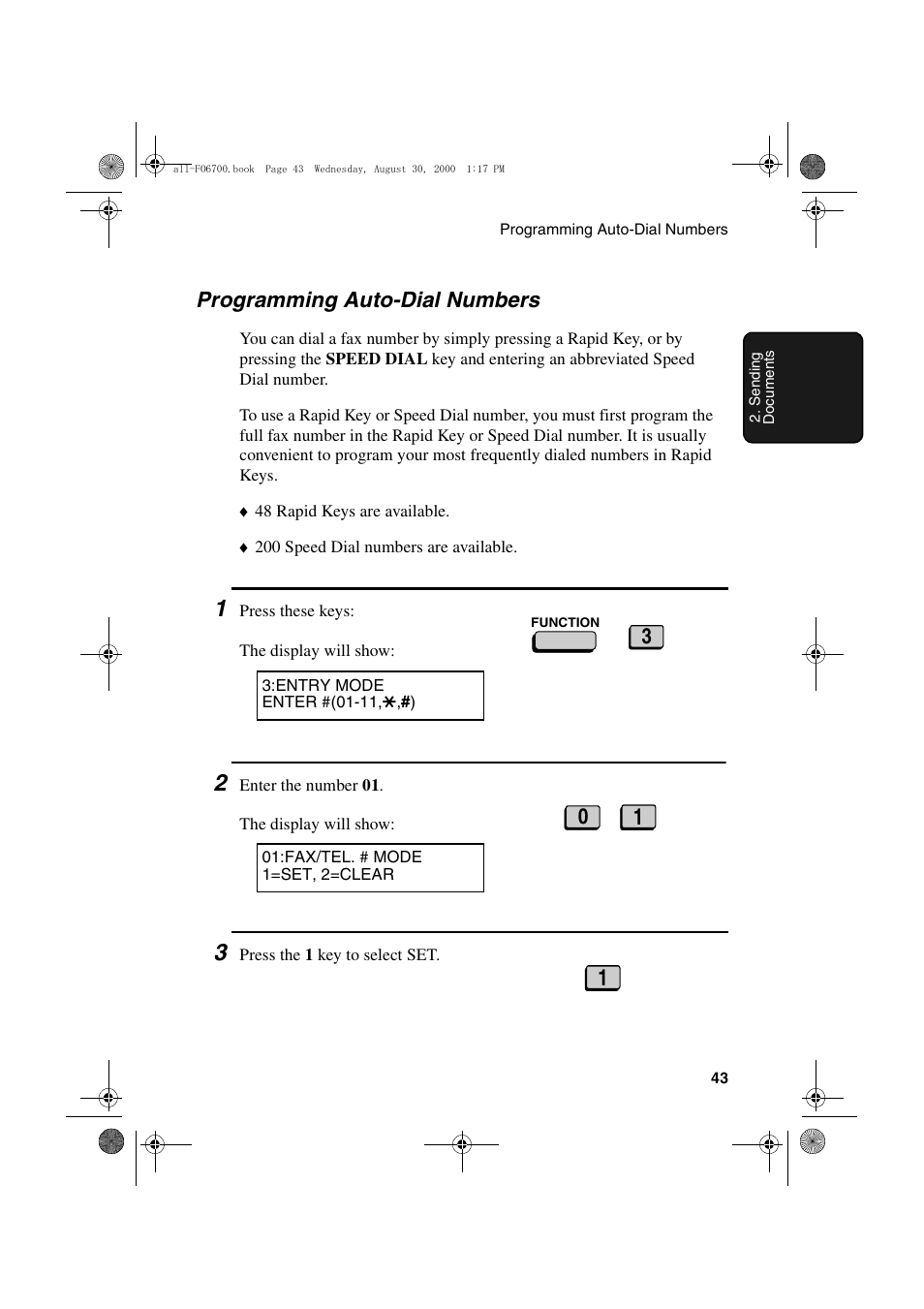 Programming auto-dial numbers | Sharp FO-6700 User Manual | Page 45 / 208