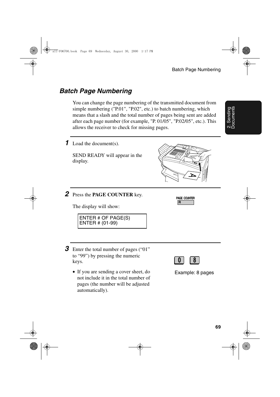 Batch page numbering | Sharp FO-6700 User Manual | Page 71 / 208