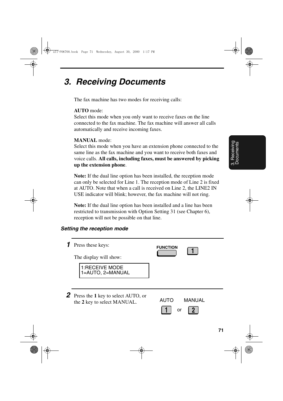 Receiving documents | Sharp FO-6700 User Manual | Page 73 / 208