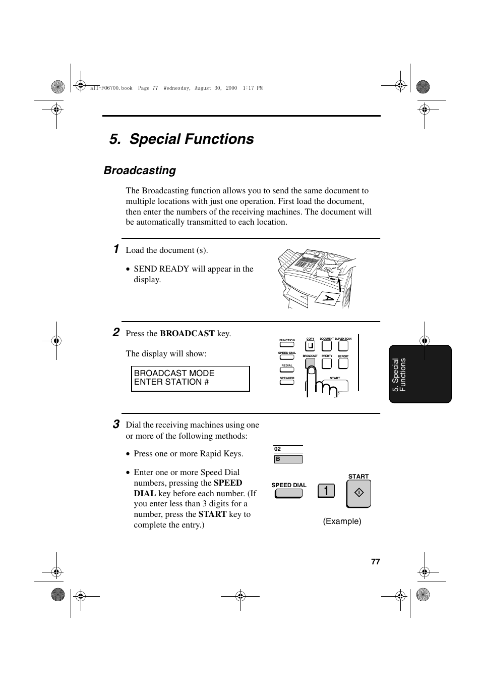 Special functions, Broadcasting | Sharp FO-6700 User Manual | Page 79 / 208