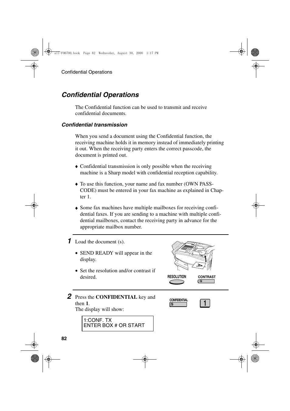 Confidential operations | Sharp FO-6700 User Manual | Page 84 / 208