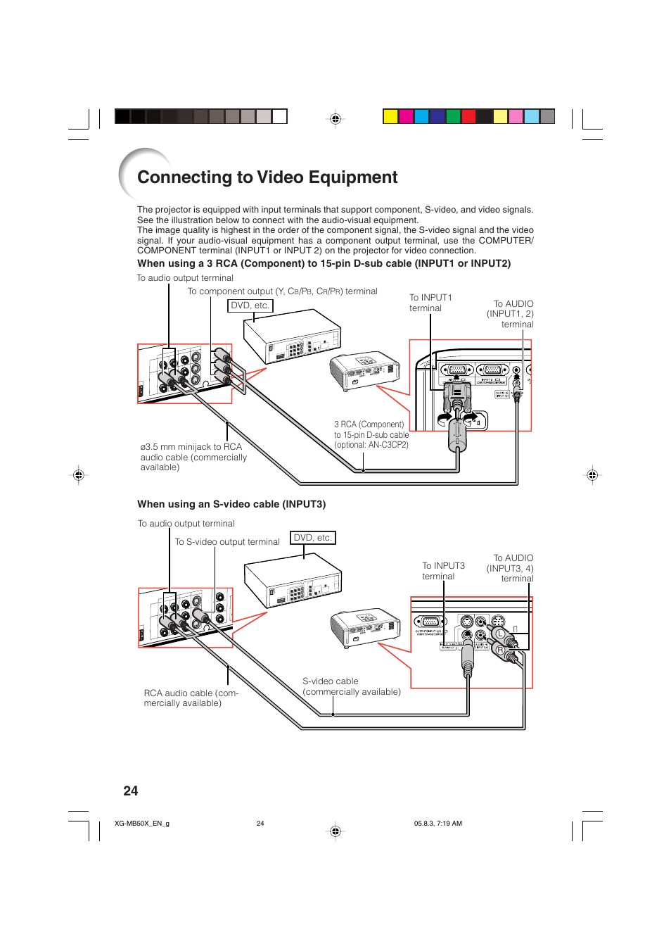 Connecting to video equipment | Sharp XG-MB50X User Manual | Page 26 / 68