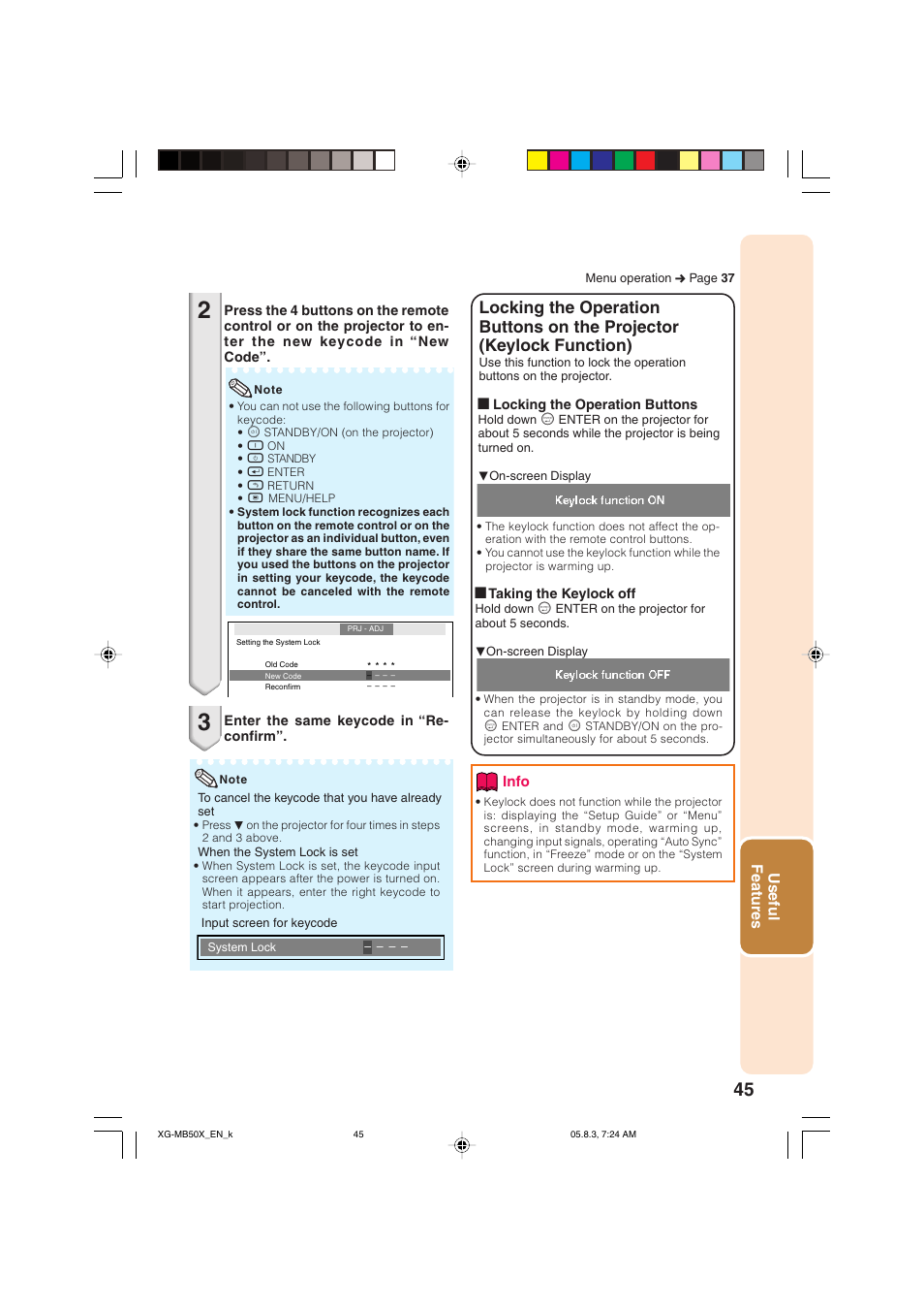 Useful features | Sharp XG-MB50X User Manual | Page 47 / 68